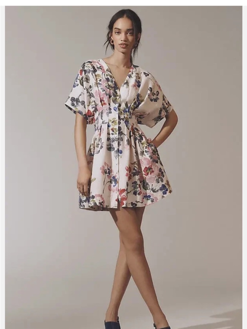 NWT Anthropologie Exquise The Tobie Linen Pleated Mini Shirt Dress floral  SzXXS - Picture 3 of 11